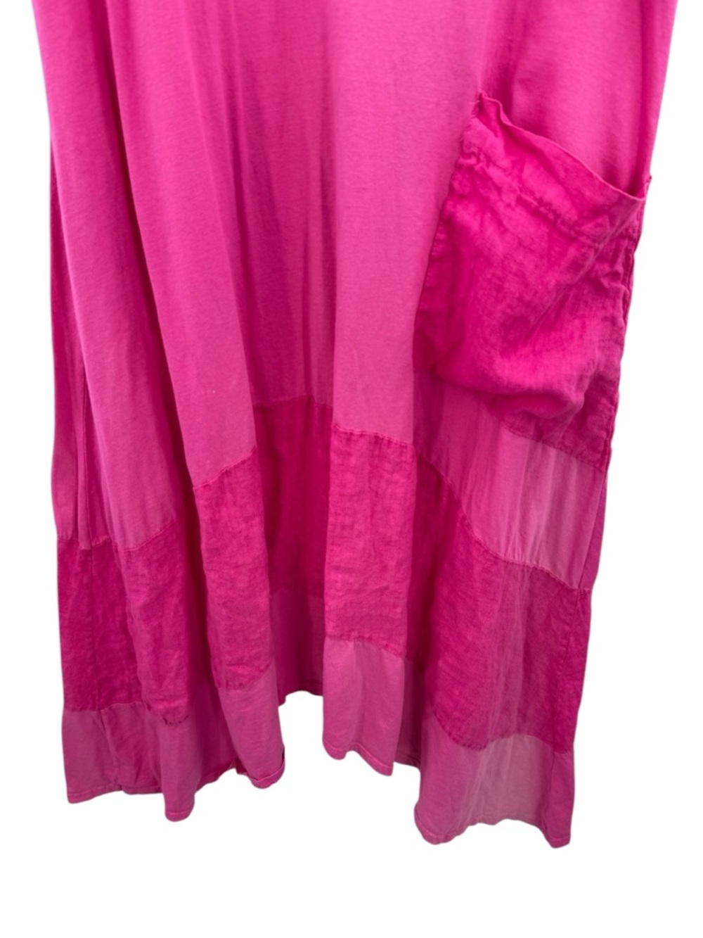 Italian Pink Linen Blend Lagenlook Midi Dress Asymmetrical Pocket Boho Tunic - Picture 3 of 11